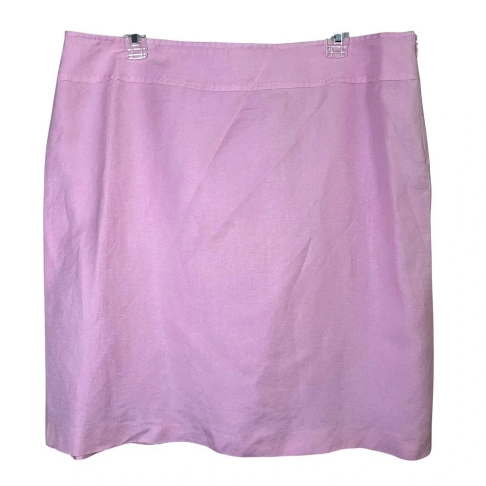 Tahari Arthur S Levine MIX Womens 2-pc Linen Blend Pink Suit Jacket Skirt Sz 16
